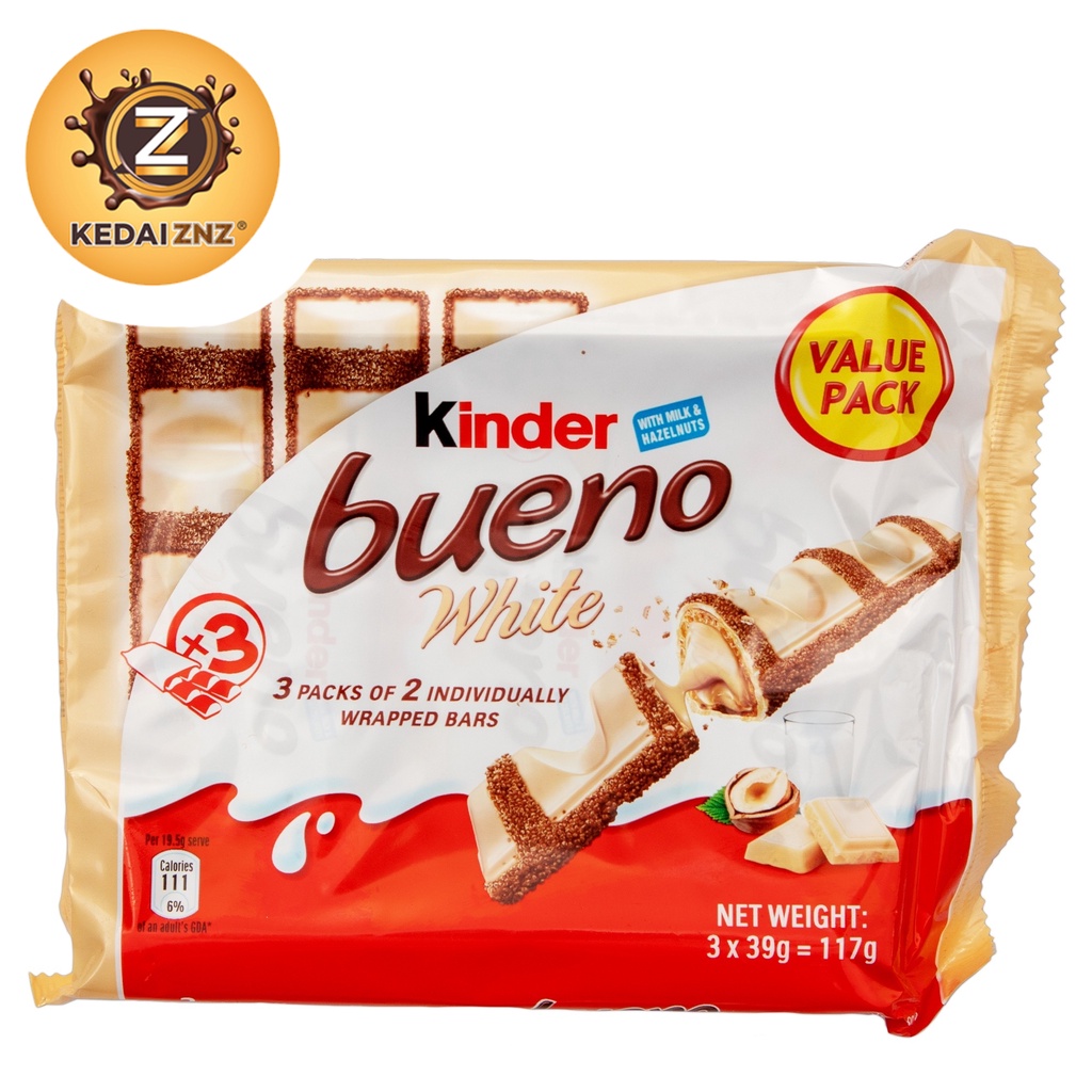 Chocolate Kinder Bueno White, Milk And Hazelnuts Chocolate T3 (3x2 Bars ...