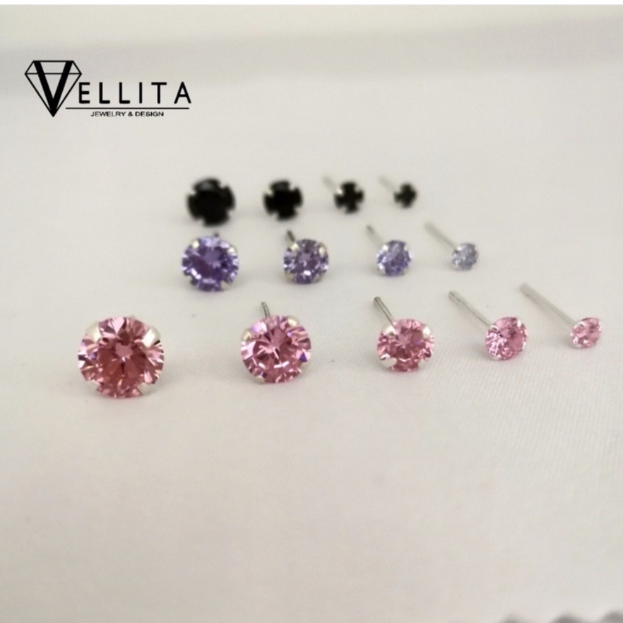 [VELLITA]925 Earring "Single CZ Diamond" Sparkling Earstuds 925 Sterling Silver