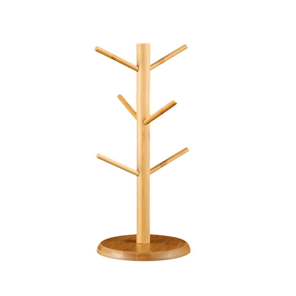 Wooden Cup Holder Tree Coffee Tea Cup Organizer with 6 Hooks Removable