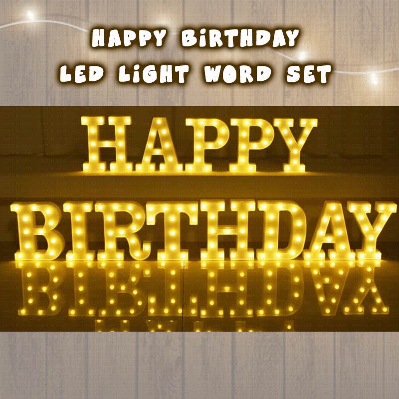 HAPPY BIRTHDAY LED Light Word Set 3D English Letter Wording Alphabet