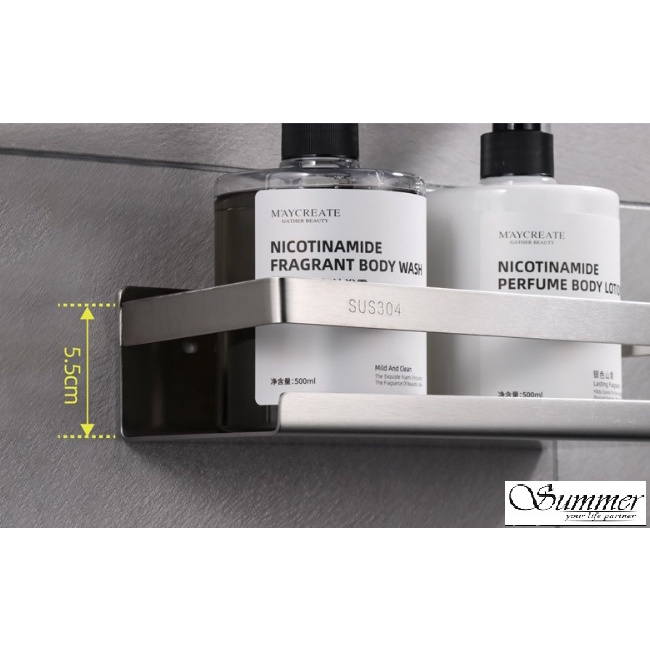 SUS304 Satin Finishing Shampoo Rack Heavy Duty Anti Rust WallMounted