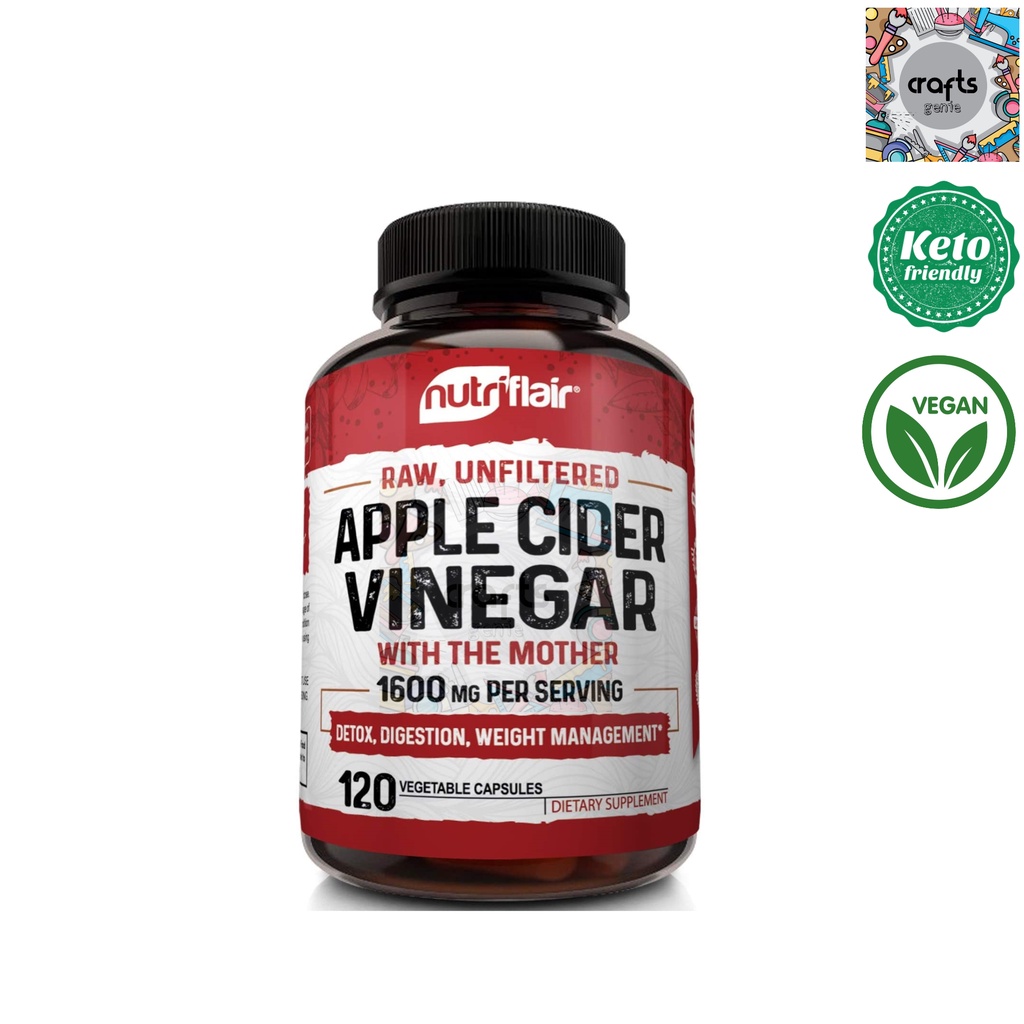 NUTRIFLAIR Apple Cider Vinegar 120 Capsules Vegan, Sugar Free, Low