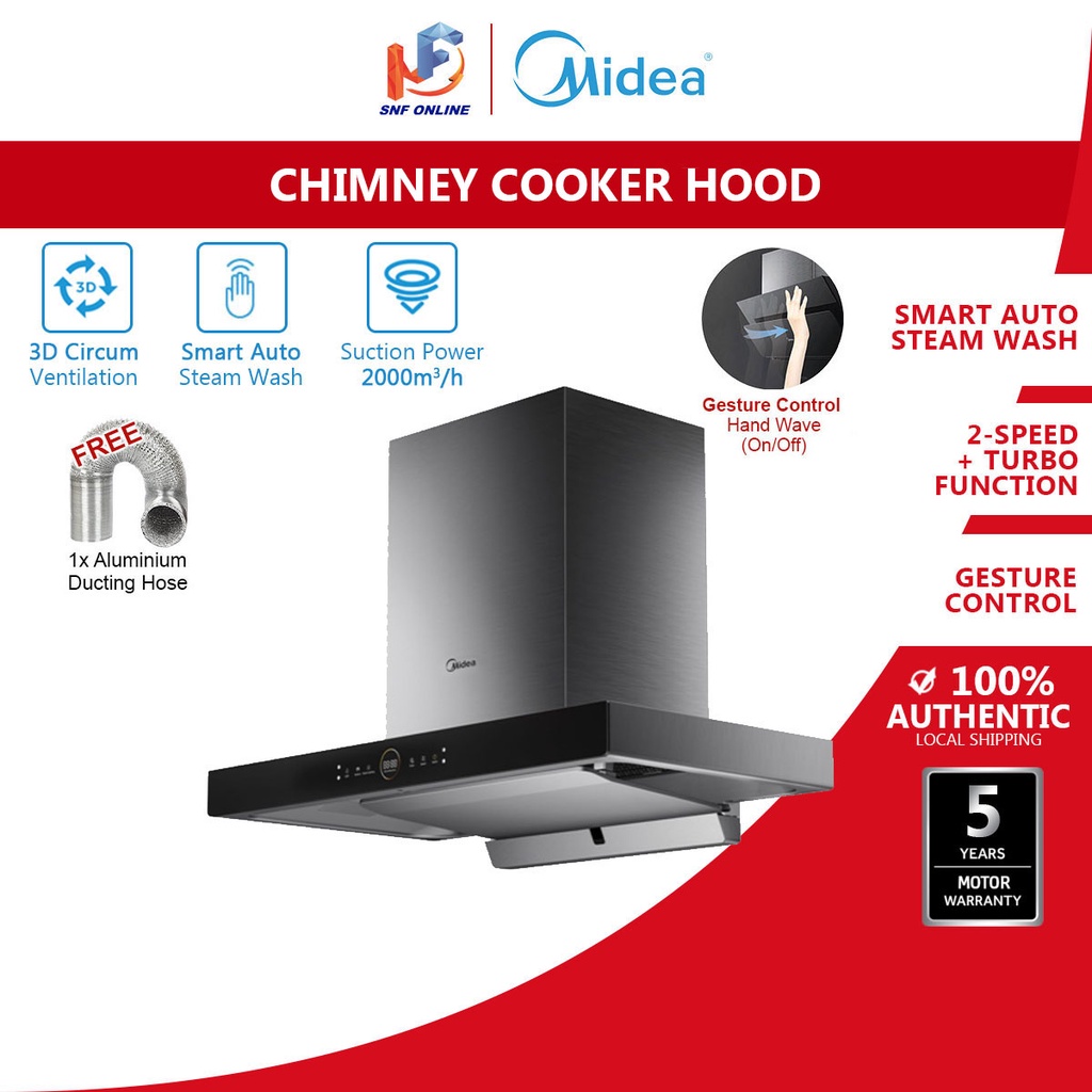 Midea Hud Dapur - Cooker Hood Auto Clean Steam Wash MCH-90M80AT