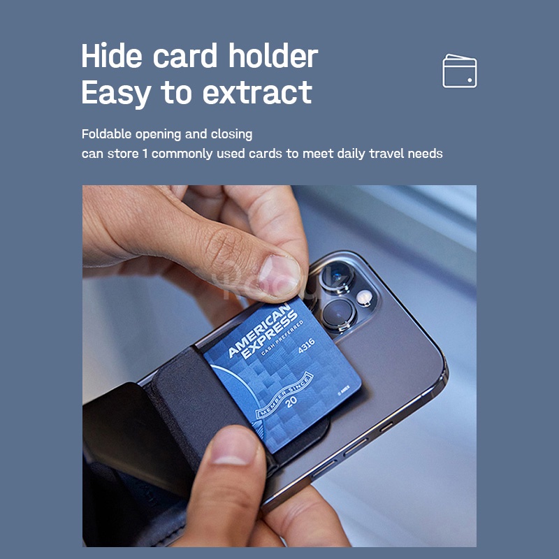 Magnetic Wallet Mini Card Bag for iPhone 14 13 Pro Max Phone Stand Grip Card Holder Fold Leather Magnetic Wallet Stand