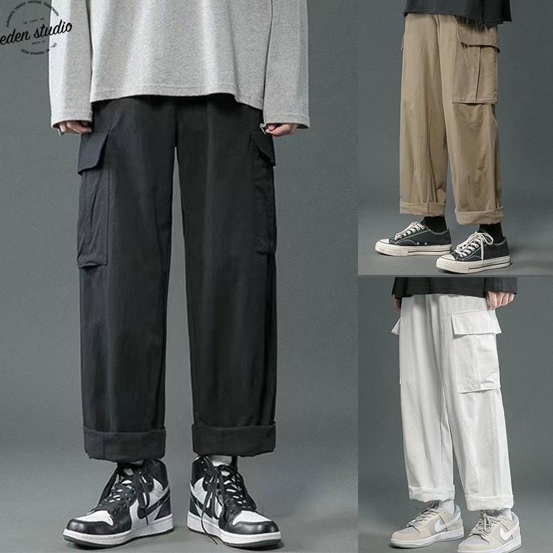 Malaysia SpotCOD OOTD Seluar kargo Lelaki Vintage Casual Plus Size Cargo pants Men Baggy Sport Loose Straight Cut Overalls Tactical Sweatpants Seluar Lelaki seluar kerja tahan lasak seluar poket tepi kerja lelaki seluar poket banyak slack pant 长裤男 多口袋裤