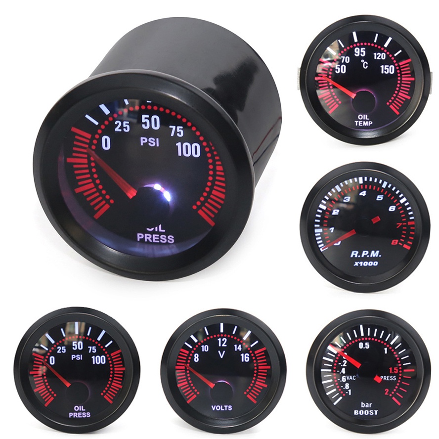 12V 52mm Motorcycle Modified Turbine Meter LCD Voltmeter Tachometer Oil