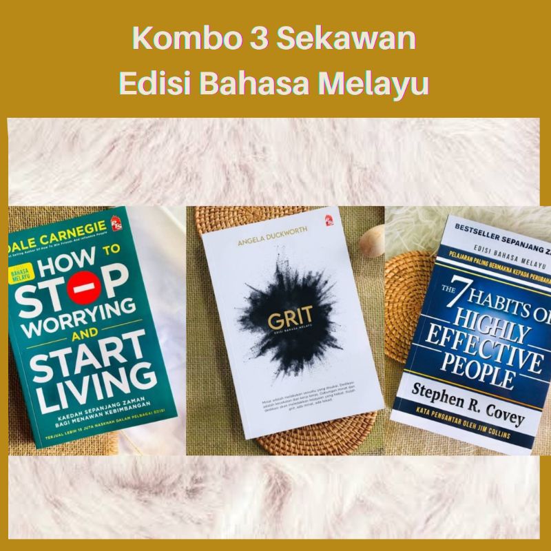 KOMBO : Grit, How to Stop Worrying & Start Living, and 7 Habits of Highly Effective People