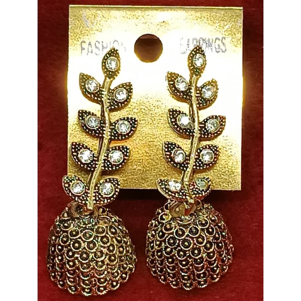 Indian Golden Oxidised Earrings With Hanging Jhumkis