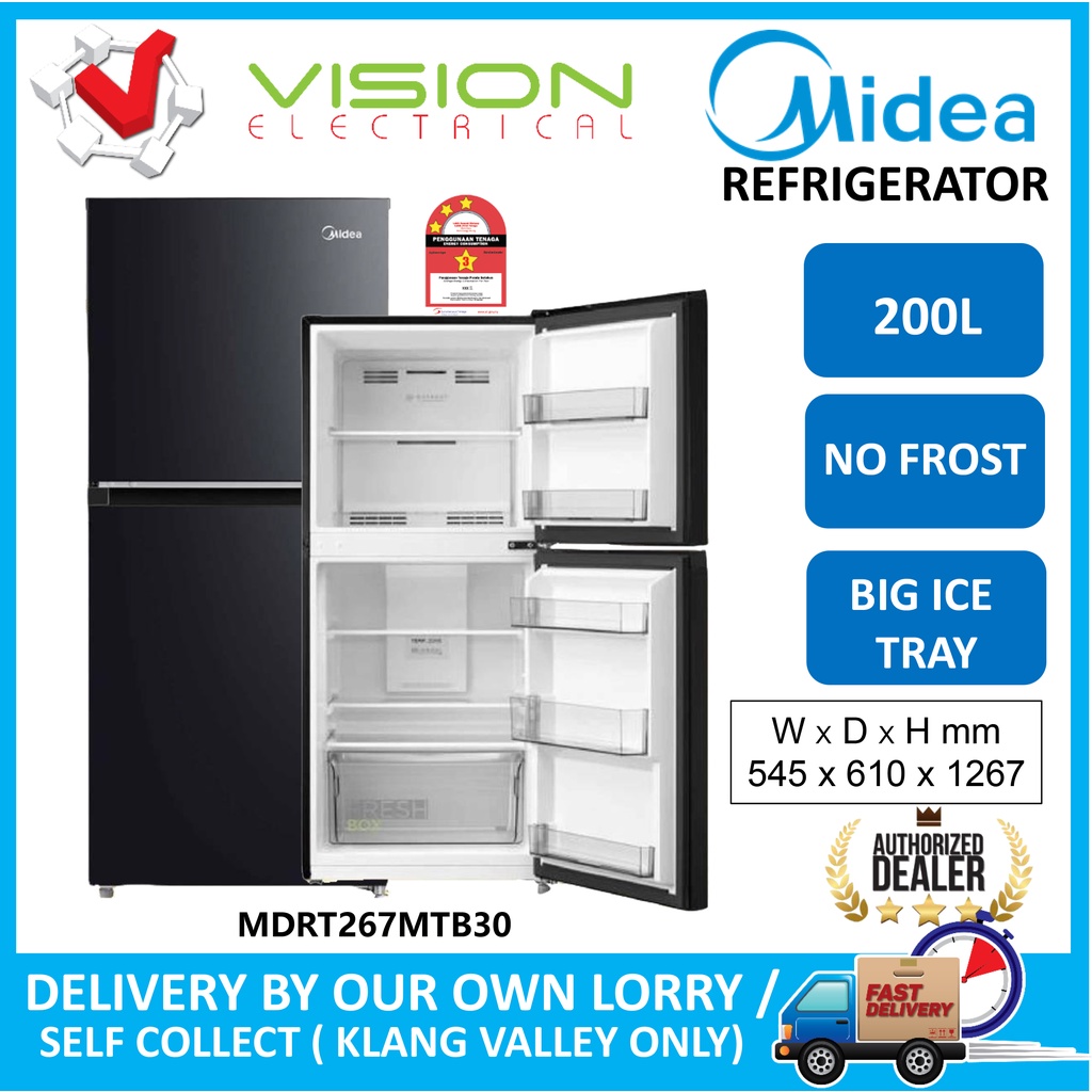 MIDEA MDRT267MTB30 200L 2 Door Fridge Refrigerator Peti Sejuk 3 Star 冰箱