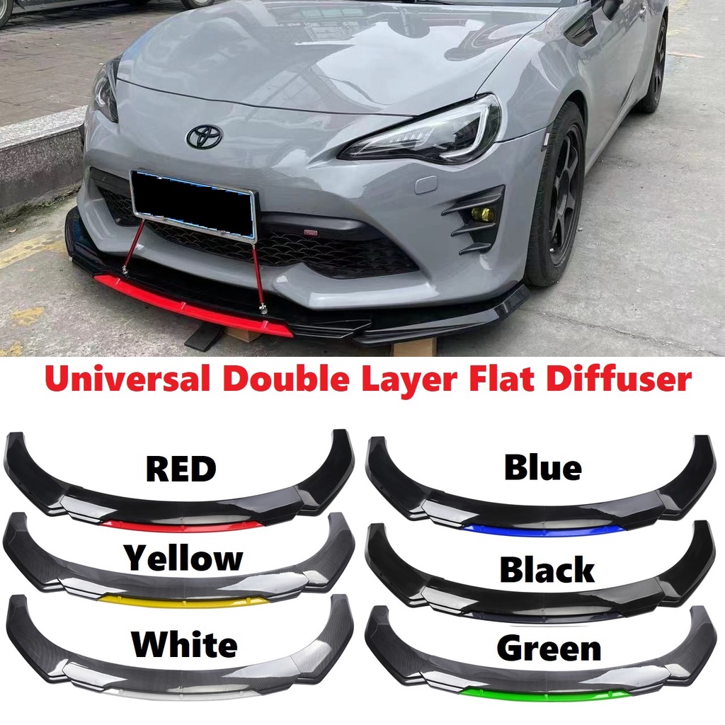 thumbnail image 2 of Universal 4pc Carbon Fiber Style Front Bumper Lip Spoiler Splitter - Black With Red Accent 2 of 6