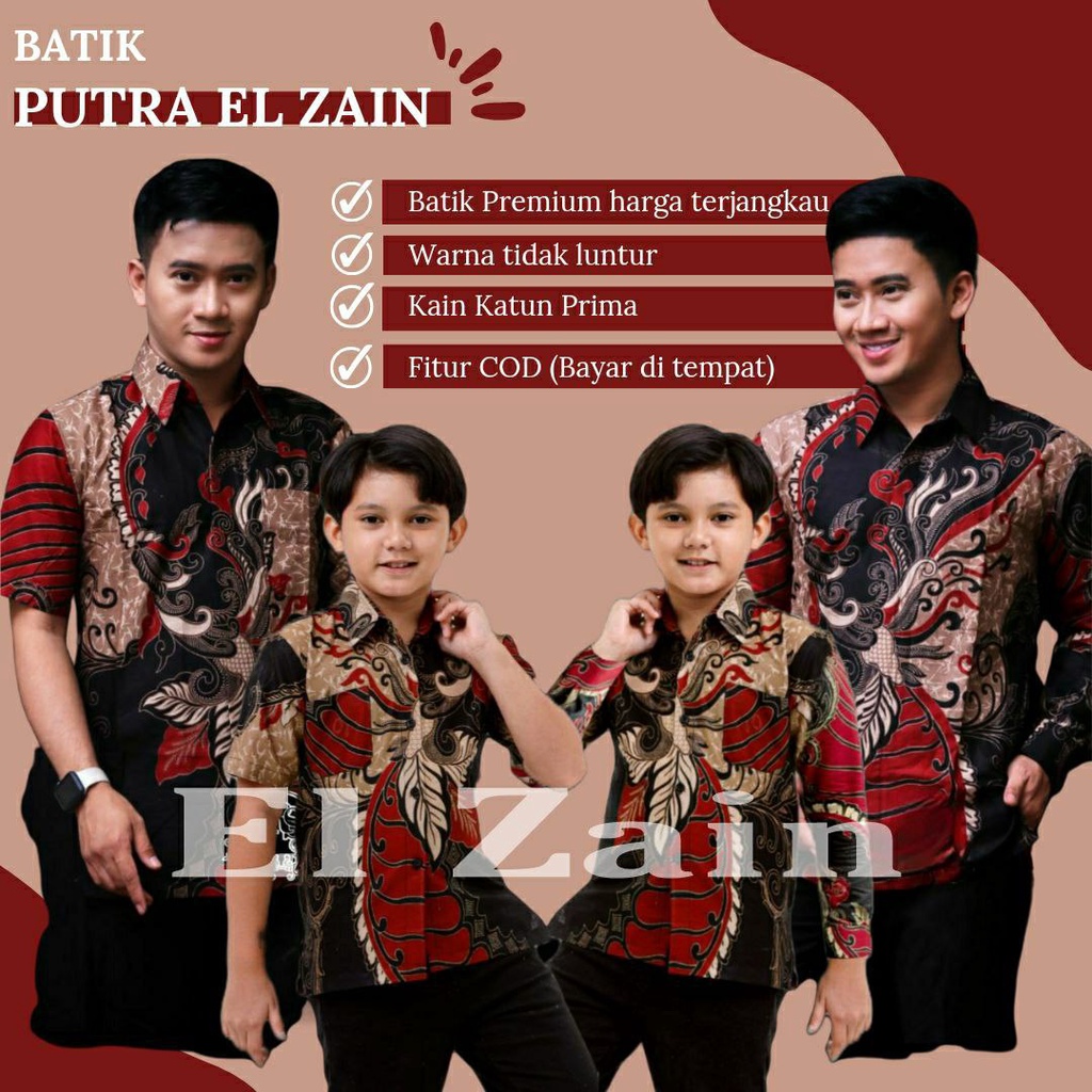 KEMEJA Batik Putra EL Zain Batik Sangkuriang Maroon NEWEST sweet Couple || Couple batik father and son BATIK MARON Adult Batik Shirt Children's Batik Shirt Adult Batik Shirt Children's Batik Shirt