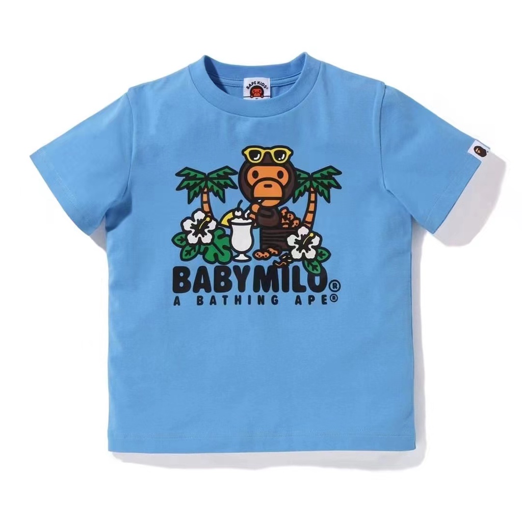 BAPE BABY MILO Island Vacation Style Round Neck Short Sleeve T-Shirt Summer