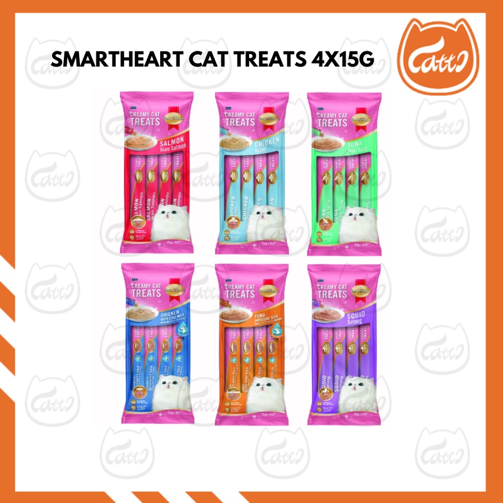 Catto Smartheart Creamy Cat Treat Cat Lick Chicken Salmon Squid Tuna Goatmilk 15g X 4 Sticks