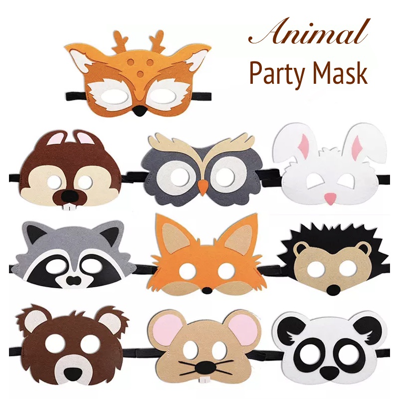 Animal Party Kids Eye Mask | Safari Jungle Zoo Birthday Party Theme Mask | Bunny Bear Panda Owl Children Felt Eye Mask