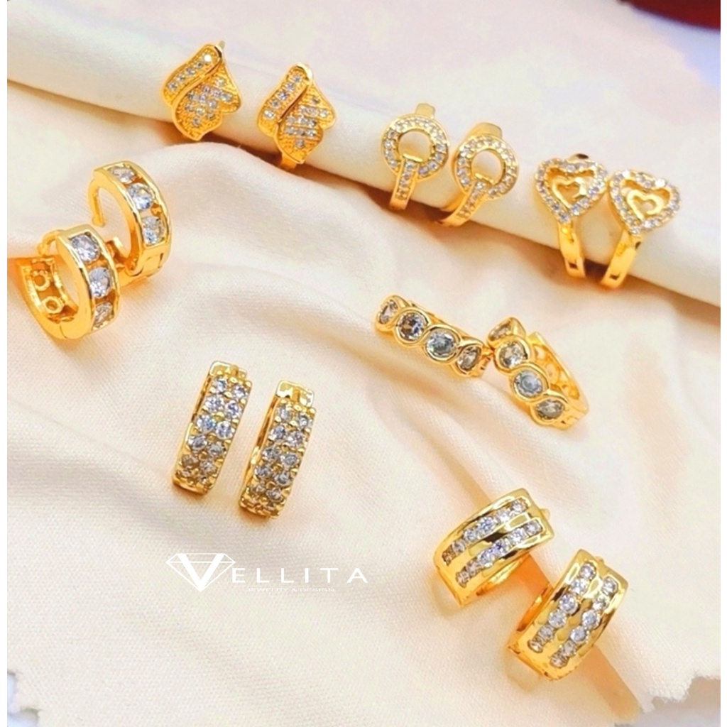 [VJ] Earring "Clip Cubic Zirconia" Elegant 999.9 Bangkok Gold Plated Earrings