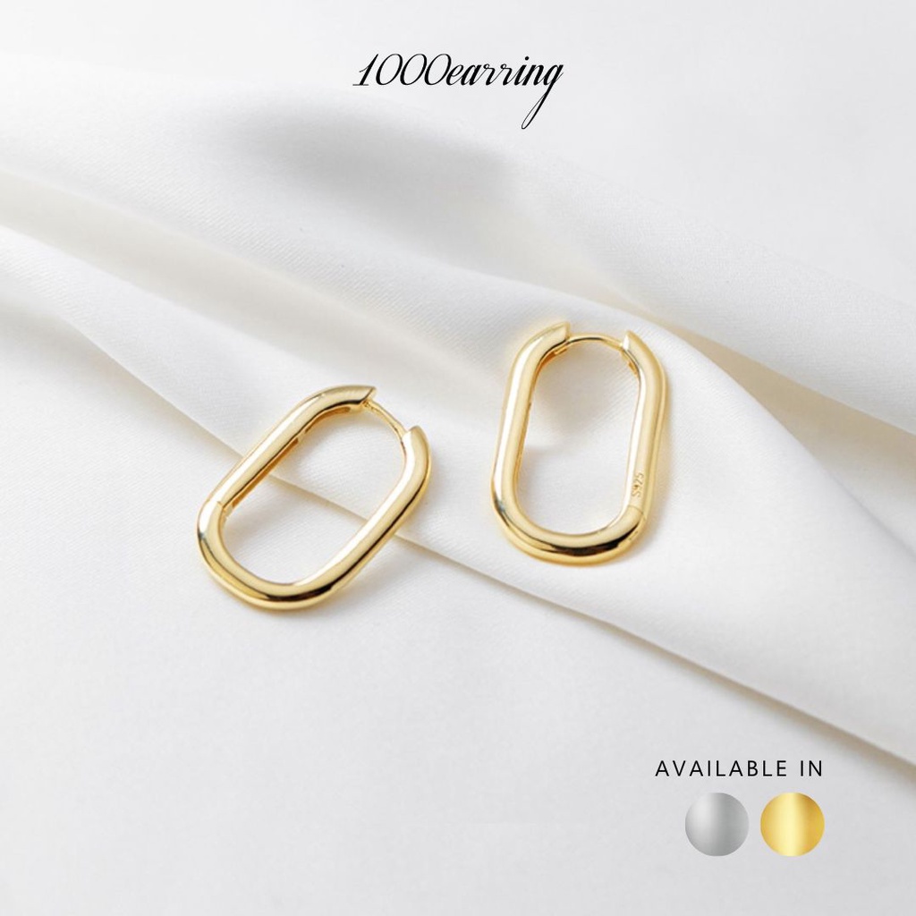 1000earring 925 Sterling Silver Oval Statement Hoop Earrings - Gold/Silver