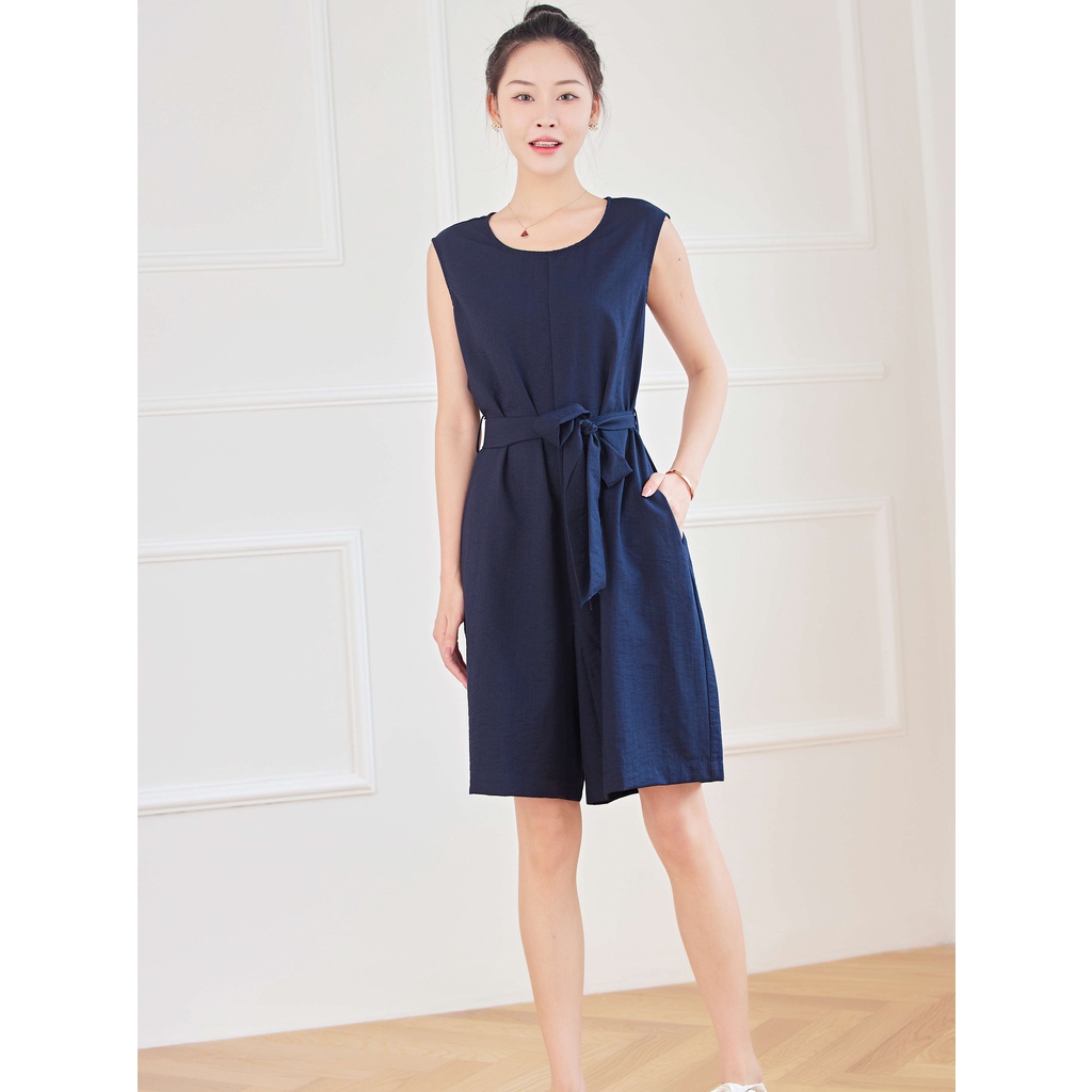 Eyouth 1748 Women Sleeveless jumpsuits romper suspenders loose fit Pockets belted cotton linen Jumpsuit