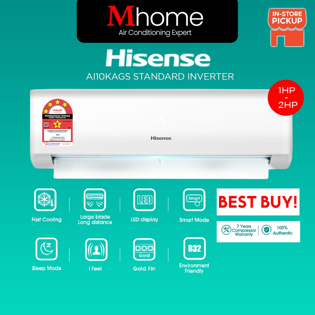 5 stars Hisense Air Conditioner Inverter R32 AI-TUGS / AI-KAGS  Series 1.0hp / 1.5hp / 2.0hp / 2.5hp Air Cond