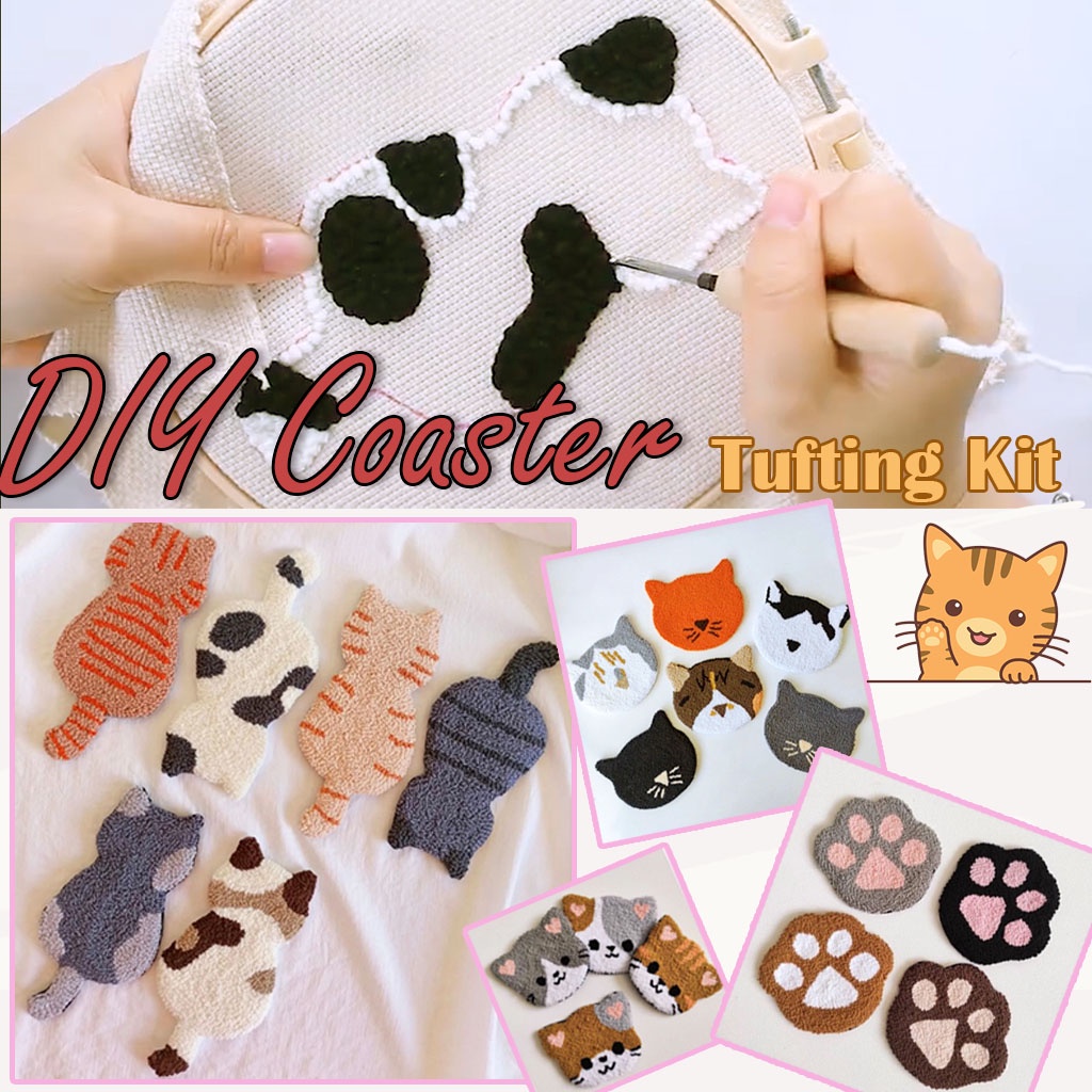 [Cat Coaster] DIY KIT Punch Needle Embroidery Coaster | Material Package Set Beginners | Handmade 猫咪手工diy戳戳绣杯垫