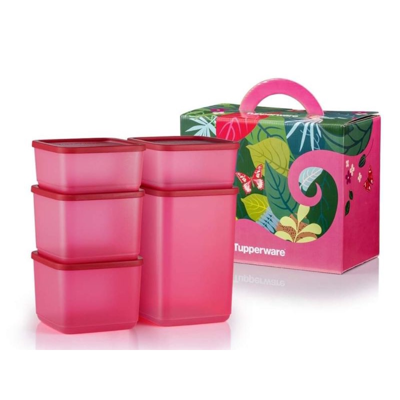 READY STOCK Tupperware (5pcs + Box) So Fresh Set Red So Fresh Square