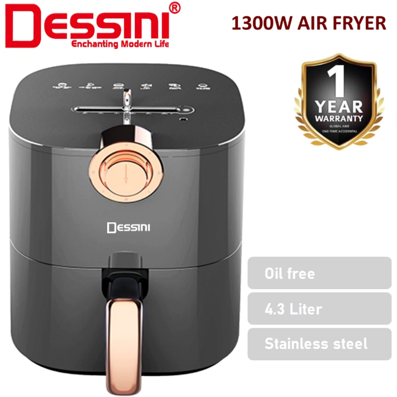 【ORIGINAL】 DESSINI ITALY 4.3L Electric Air Fryer Timer Oven Cooker Non-Stick Fry Roast Grill Bake Machine