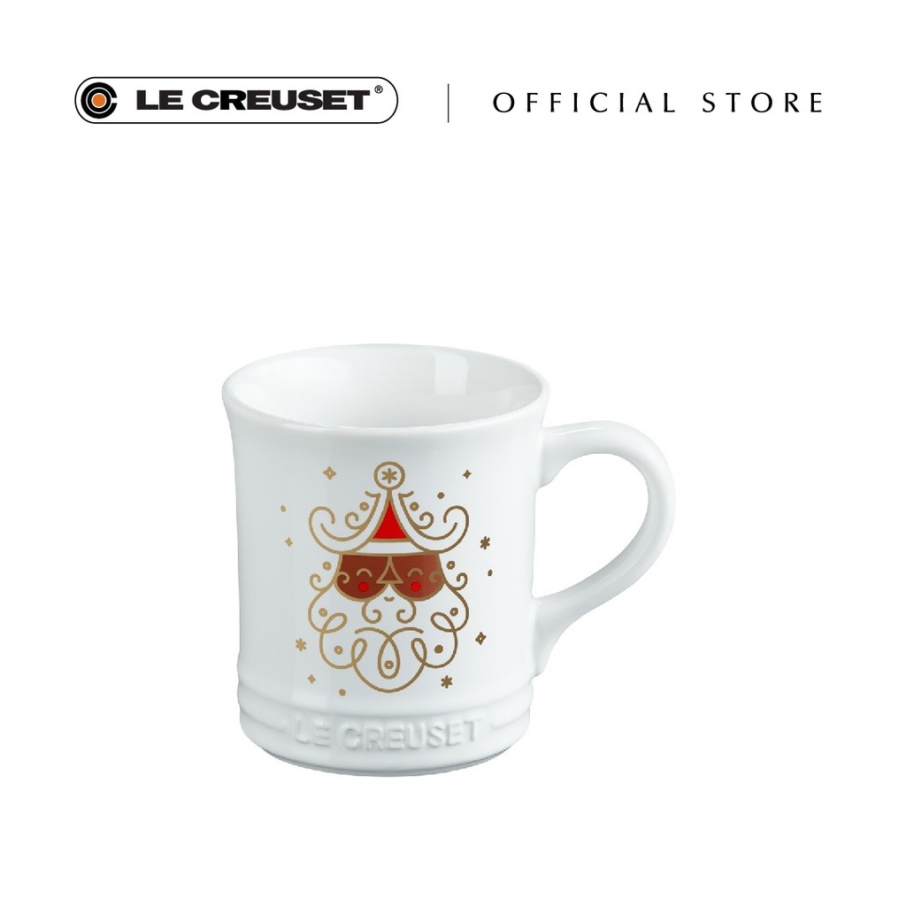 Le Creuset Stoneware Seattle Coffee Mug - Brown Santa Decal White (400ml)