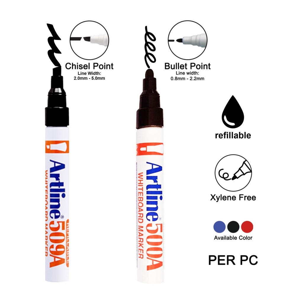 Artline Whiteboard Marker Chisel Tip 509A / Bullet Tip 500A Refillable
