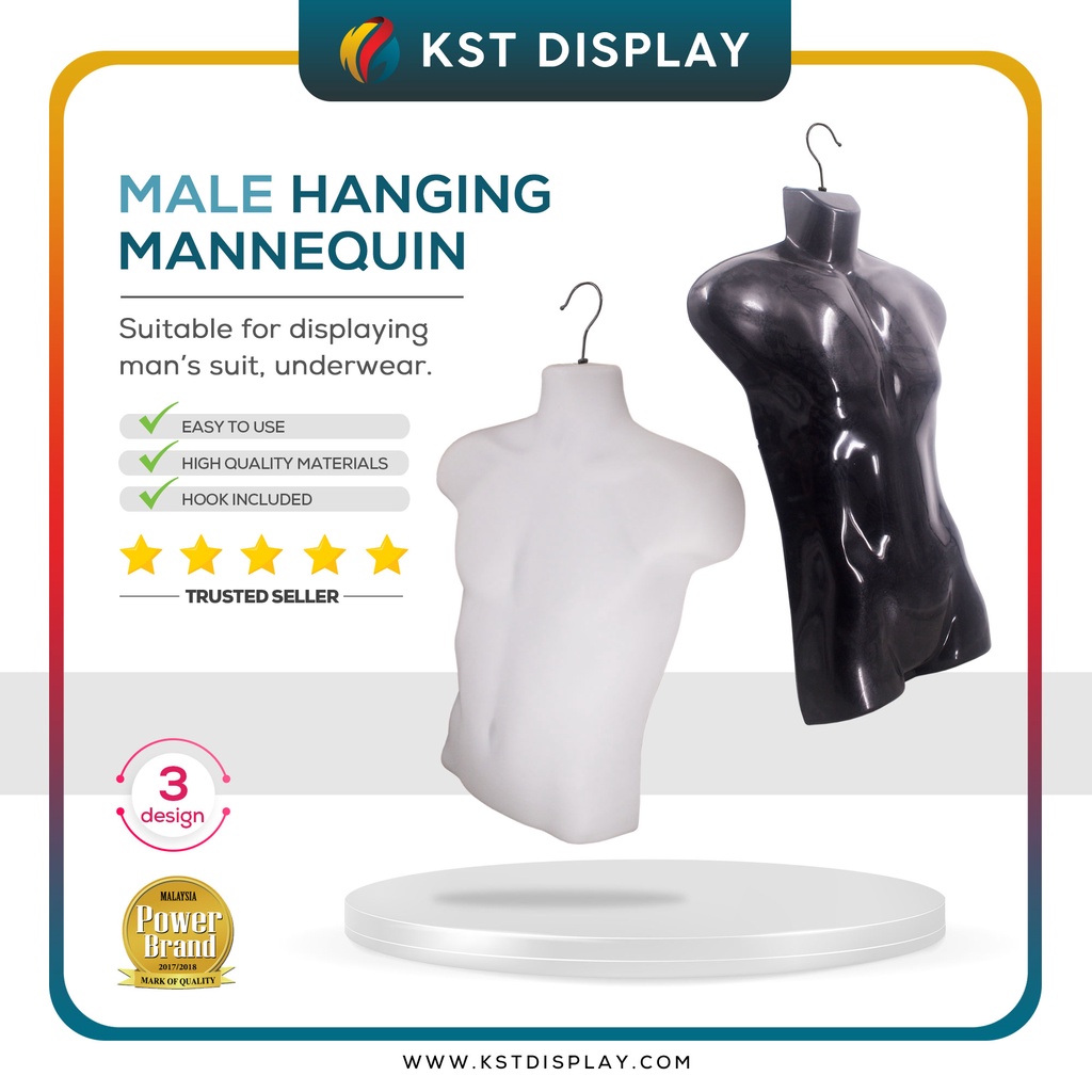 Male Hanging Mannequin Half Body With Metal Hook For Display