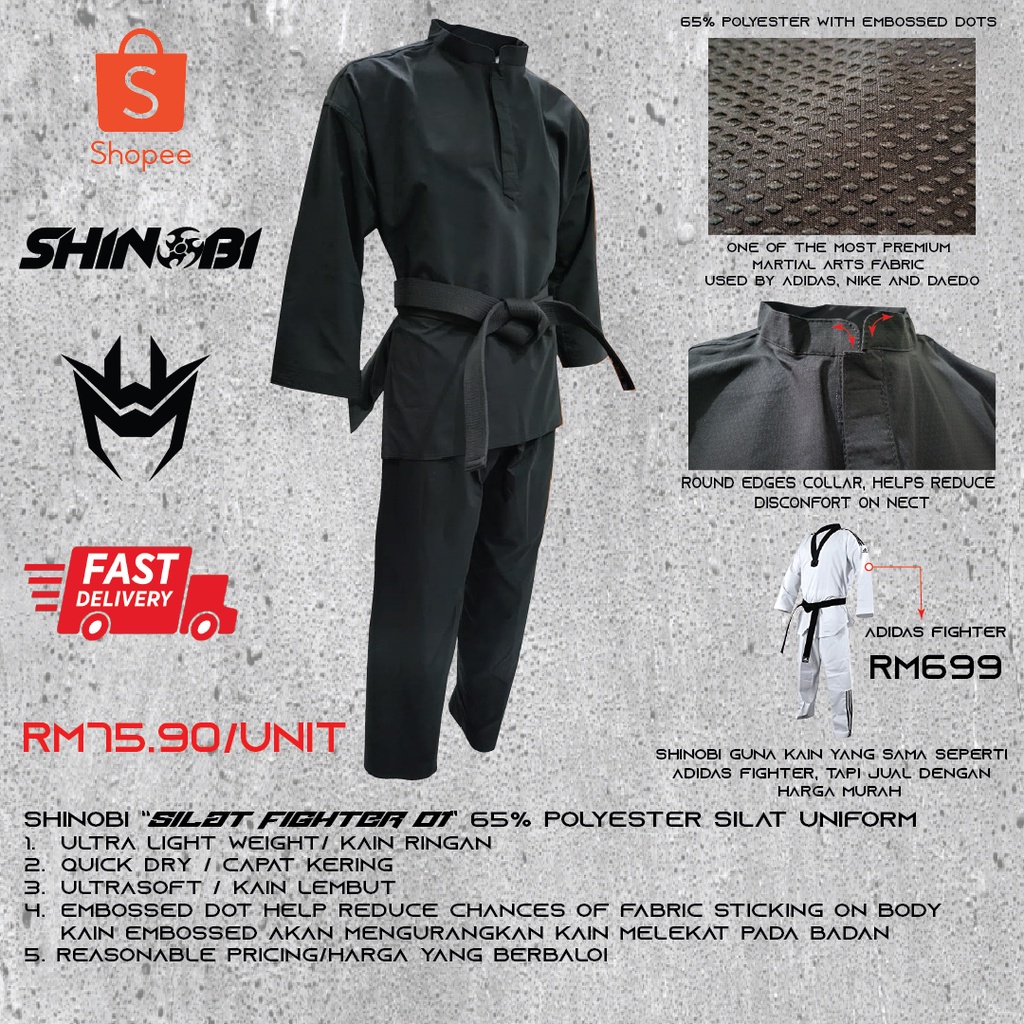 SHINOBI SILAT FIGHTER COMPETITION READY (BAJU PERTANDINGAN) 65% POLYESTER SILAT UNIFORM MARTIAL ARTS