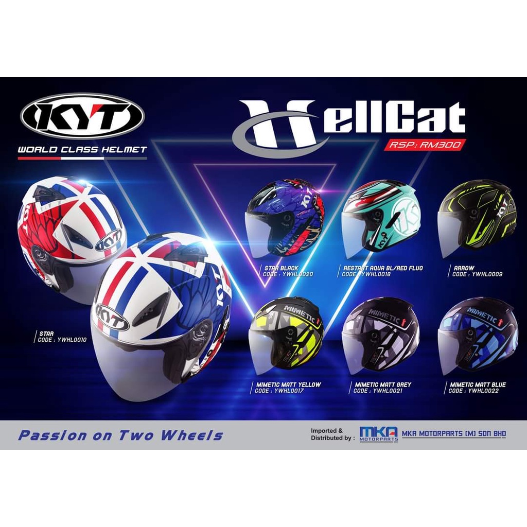 KYT HELMET CASCO KYT HELLCAT MIMETIC MATT BLUE/MATT GREY/MATT YELLOW ORIGINAL KYT Shopee Malaysia