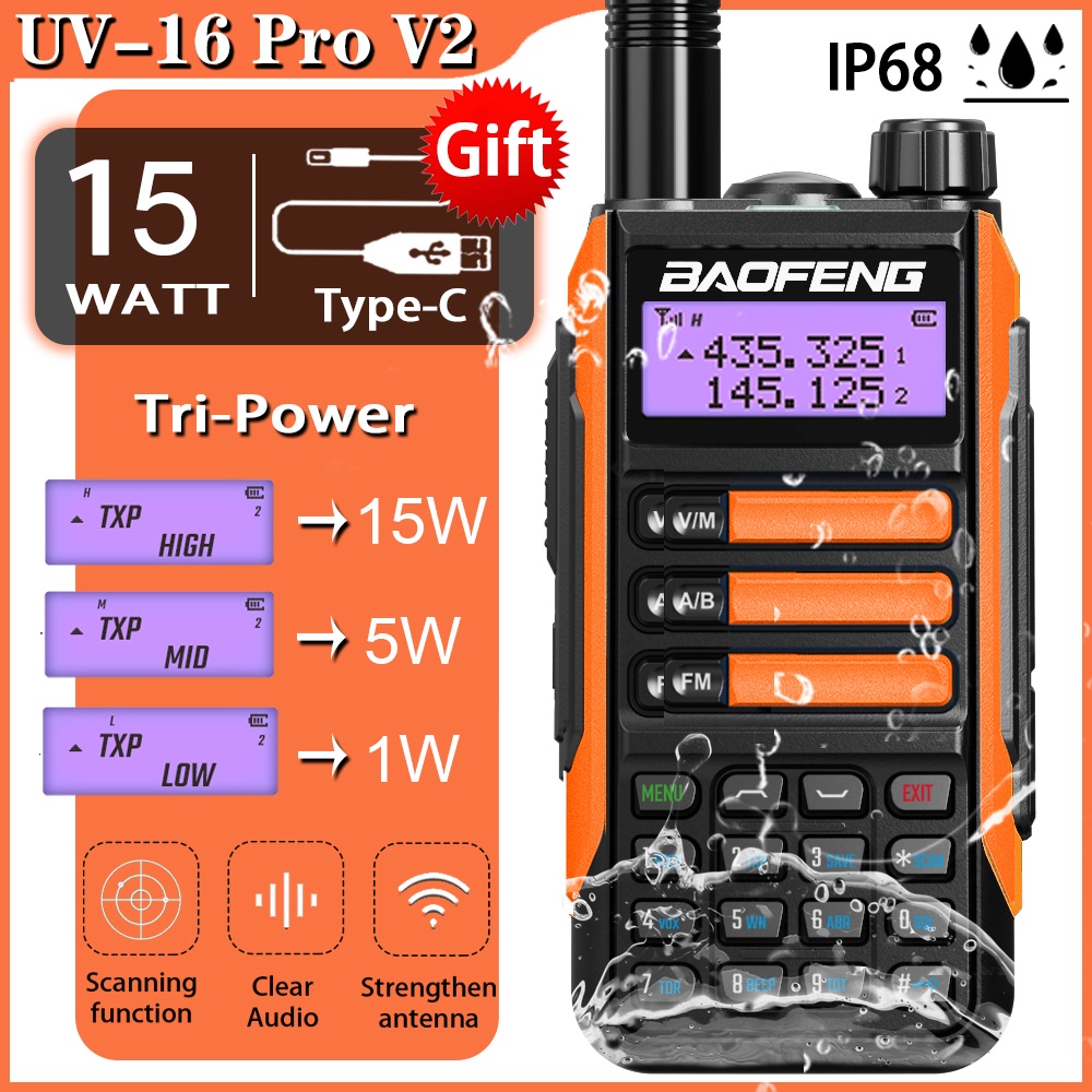 Baofeng UV-16PRO Max Walkie Talkie IP68 Waterproof Amateur Transceiver ...