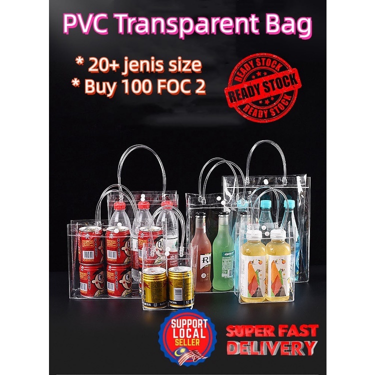 Pvc Transparent Bag with button/Clear Pvc Tote Bag/Doorgift Bag/Party Goodies Bag