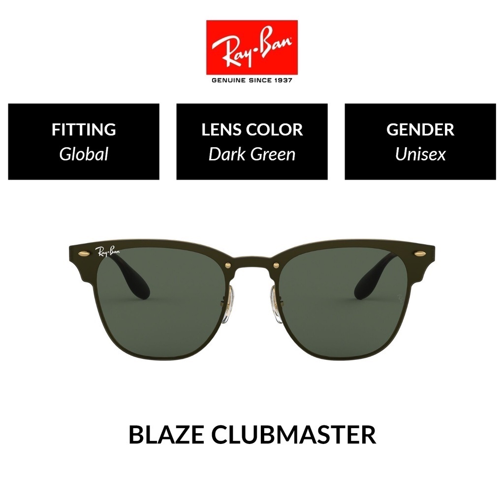 Ray-Ban BLAZE CLUBMASTER | RB3576N 043/71 | Unisex Global Fitting |  Sunglasses | Size 47mm | Shopee Malaysia