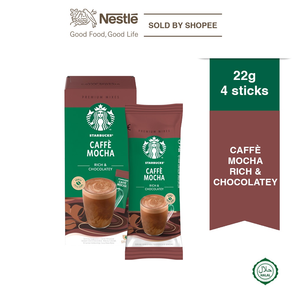 STARBUCKS Premium Coffee Mixes Caffè Mocha, Coffee Mix Sticks 56g Box of 4 x 22g