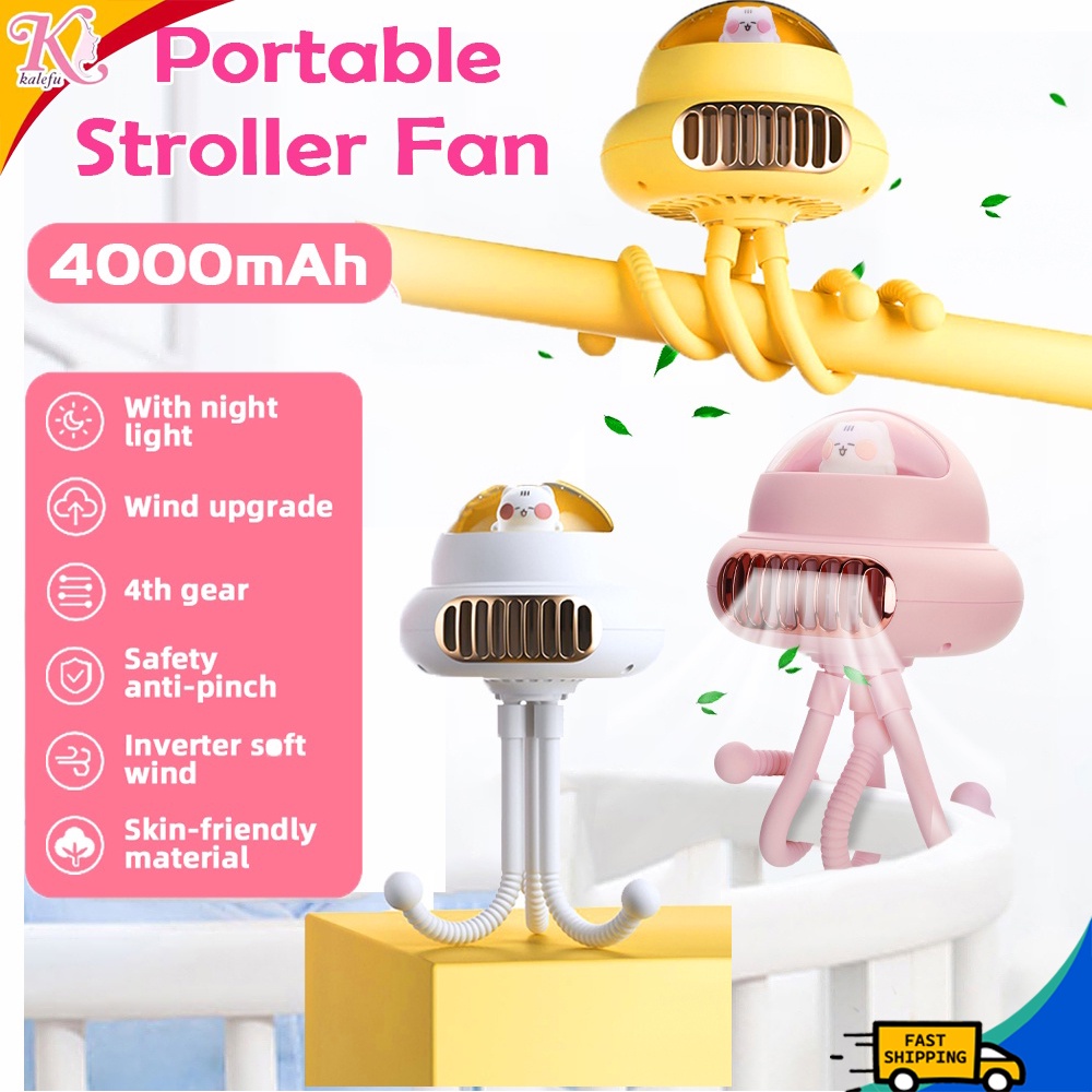 4000mAh Portable Stroller Fan 10 hours USB Mini Baby Fan Rechargeable Strong Wind Cooler Adjustable Octopus Shape Kipas