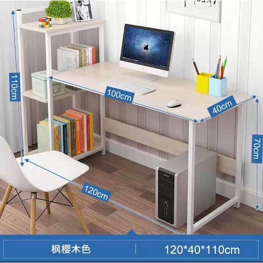 Computer Table With 4 Tier Office Book Shelf Desk Writing Dekstop Meja Tulis Study Laptop Home 1735