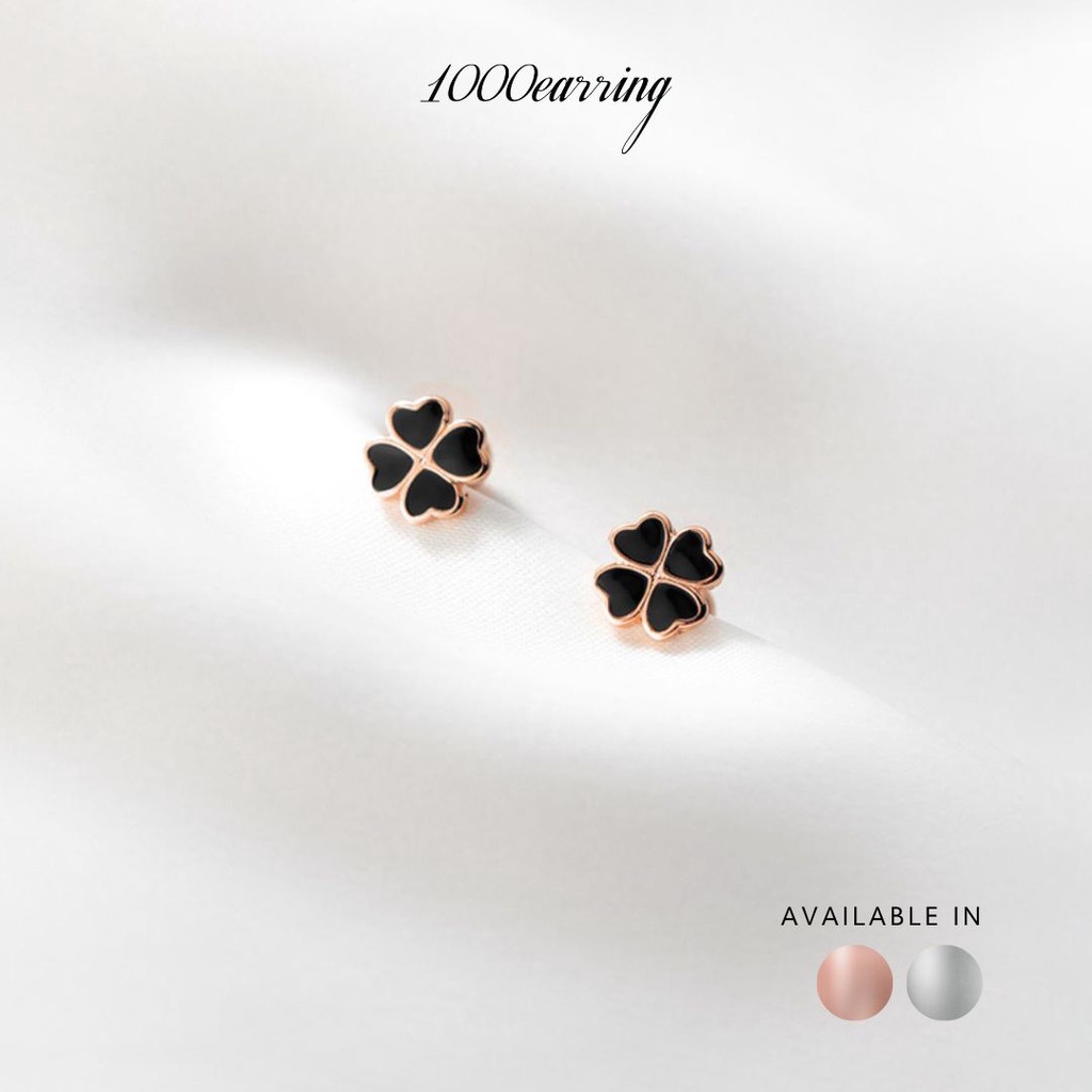 1000earring 925 Sterling Silver Four-Leaf Clover Barbell Earrings - Silver/Rose gold