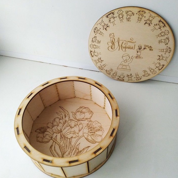 Circle Round Wooden Storage Organizer Box for Storage Jewel Keepsake