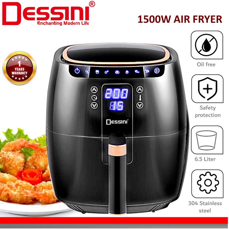 DESSINI ITALY Electric Air Fryer Timer Oven Cooker Non-Stick Fry Roast ...