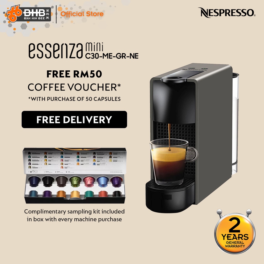 [FREE CAPSULE RACK] Nespresso C30-ME-GR-NE Essenza Mini Fully Automatic Capsule Espresso Coffee Pod Machine (Grey)