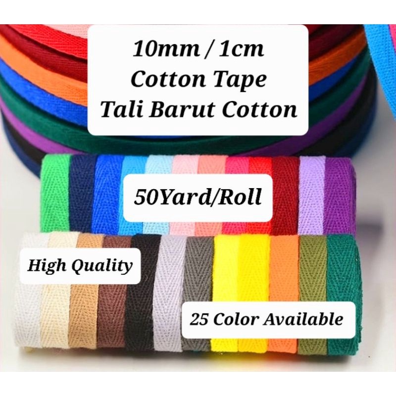 纯棉 (10mm/1cm) Korean Cotton Tape , Herribone Tape, Tali Barut Cotton DIY Cotton Twill Tape Cotton Strap String