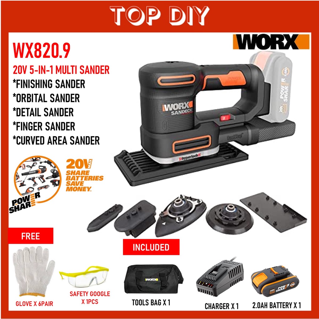 WORX WX820.9 20V Cordless 5IN1 Multi Sander Shopee Malaysia