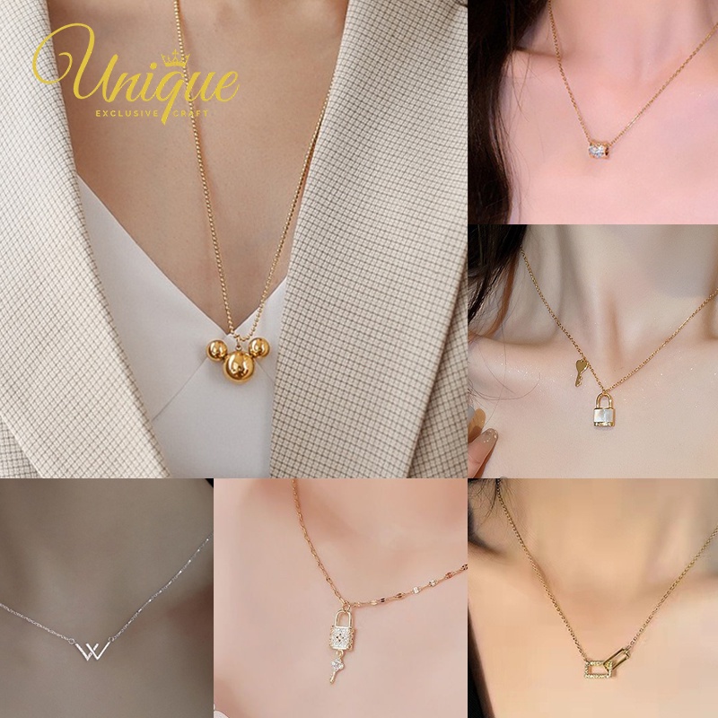 UNIQUE Korean Fashion 916 Gold/18k Rose Gold Plated With Zircon Necklaces pendant Simple Accessories