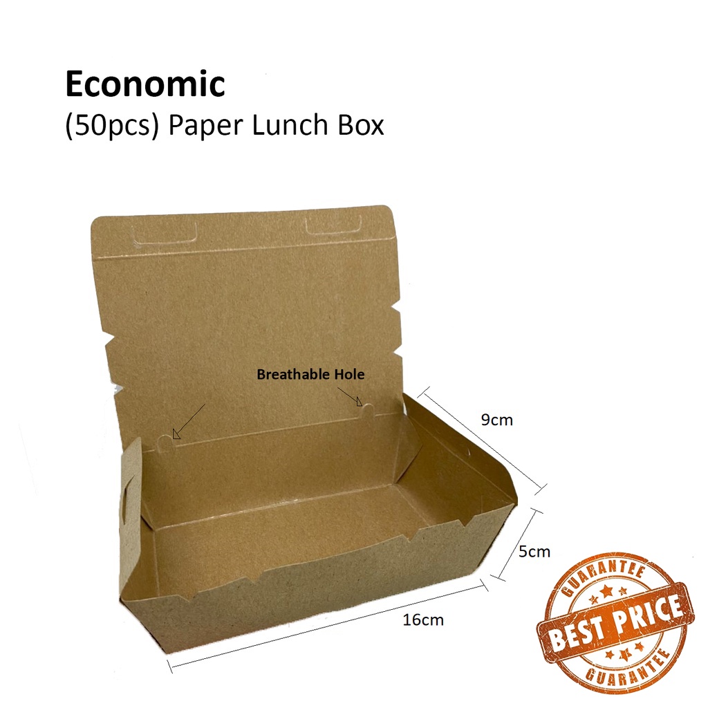 [50pcs] ECONOMIC Disposable Paper Lunch Box / Take Away Food Packaging Paper Box / Food Delivery Packaging Paper Box