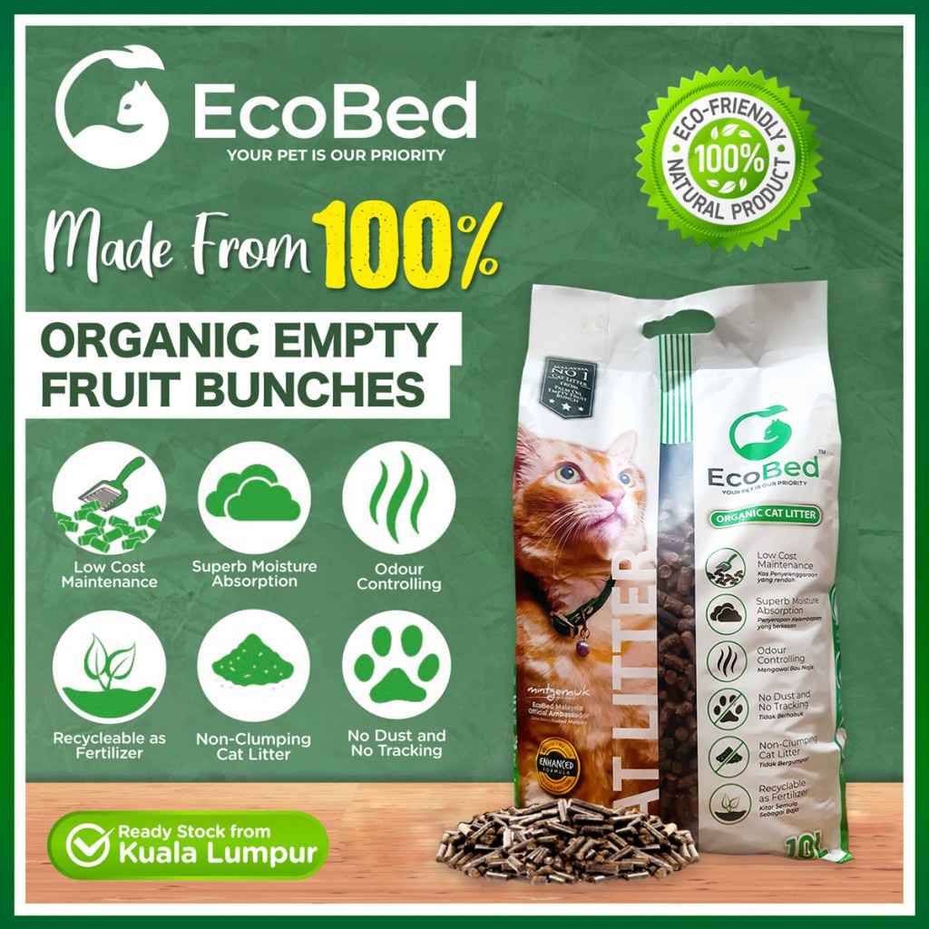 EcoBed Organic Cat Litter 10L / Pasir Kucing Palet Organik EcoBed 10L/5
