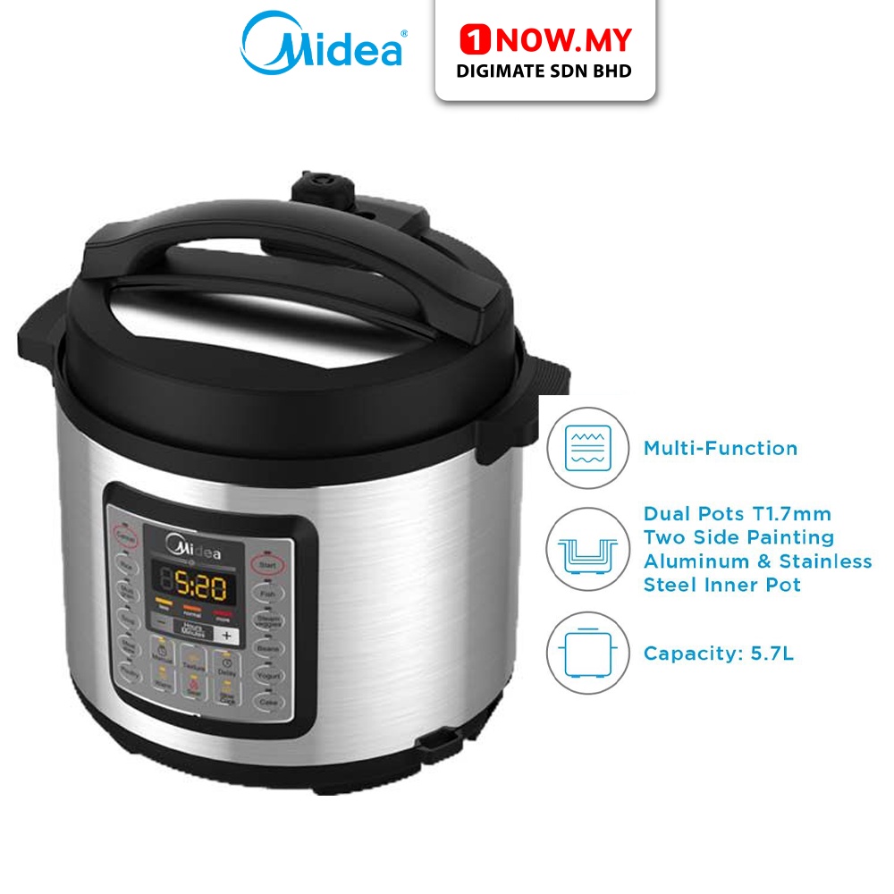 MIDEA 5.7L Pressure Cooker With Dual Inner Pots MY-D6007SS2 Tasty Meal ...