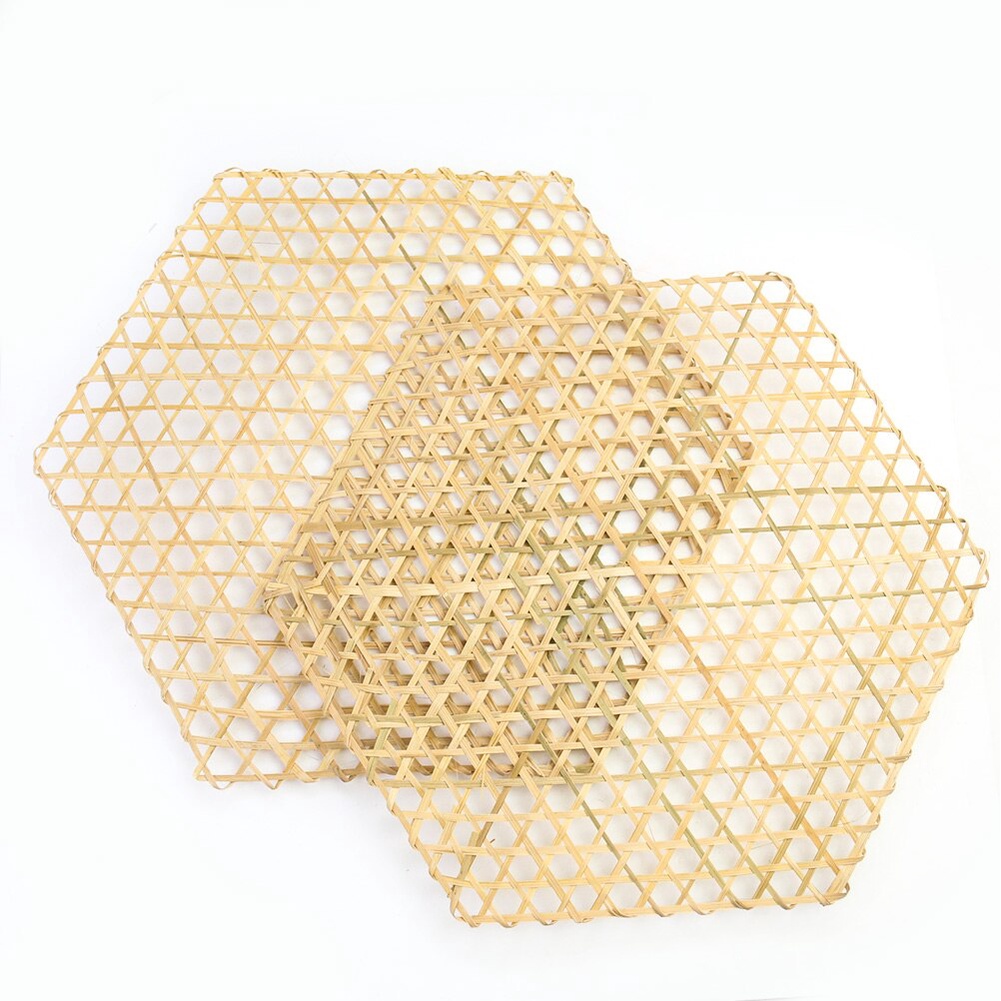 Natural Handmade Bamboo Weaving Hollow Out Hexagon Mat Anti-stick Pot Placemat Kindergarten Home Party Wedding Home Deco