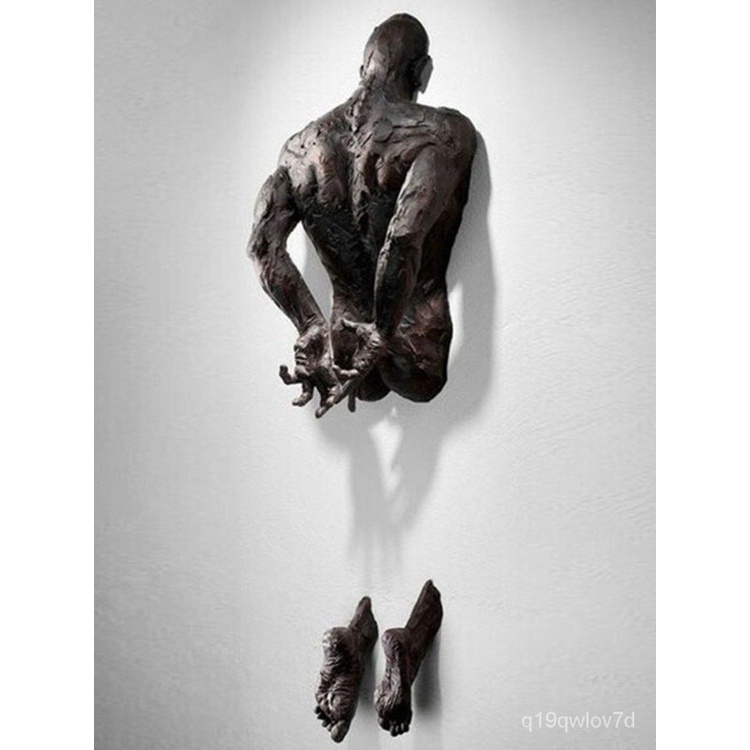 3D Through Wall Figure Sculpture Modern Art Bronze Statue Running Character Resin Wall Hanging Mural