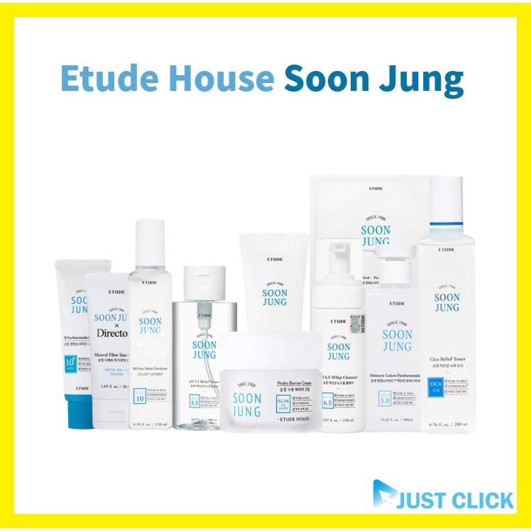 [Etude House] Soon Jung Collection 2X Barrier Intensive Cream, pH 6.5 Whip Cleanser, 5.5 Foam Cleanser, pH 5.5 Relief Toner, Mask Pack #ETUDE