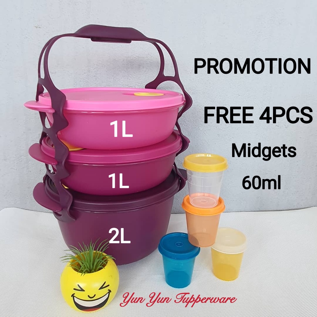 [MICROWAVEABLE] Tupperware Carry All Bowl (2L+1L) + FREE Handle + FREE